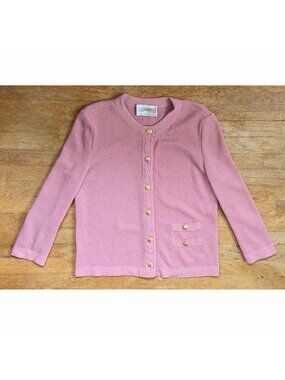 Vintage Pink Cardigan Sweater Womens Large 70s Castleberry Knit Blazer